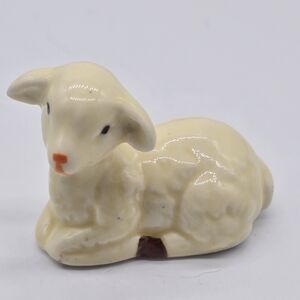 Vintage Mini Ceramic Lamb Figurine – Hand Painted 2”
